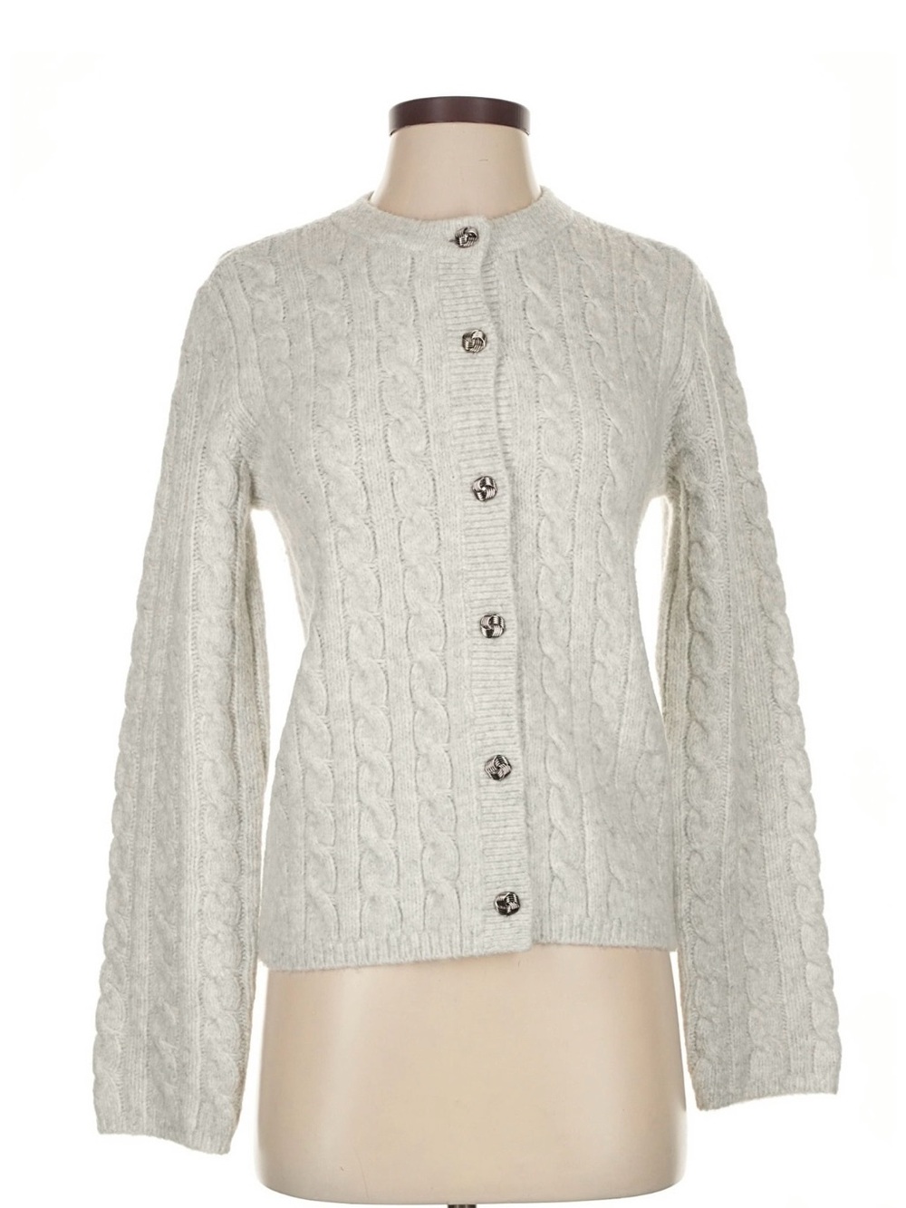 Abercrombie & Fitch Cream Cable-Knit Button Cardigan